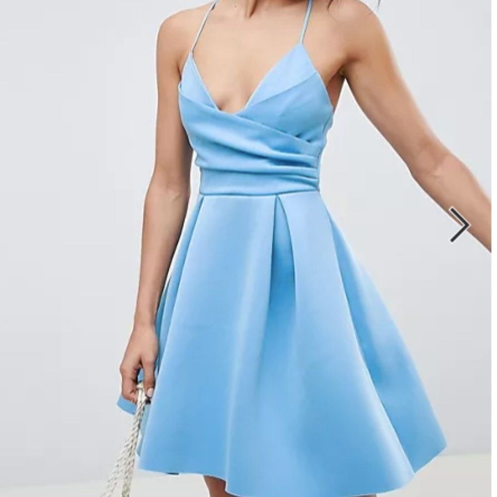 ASOS Design Blue Scuba Fit & Flare Cami Prom Mini Dress Size 6